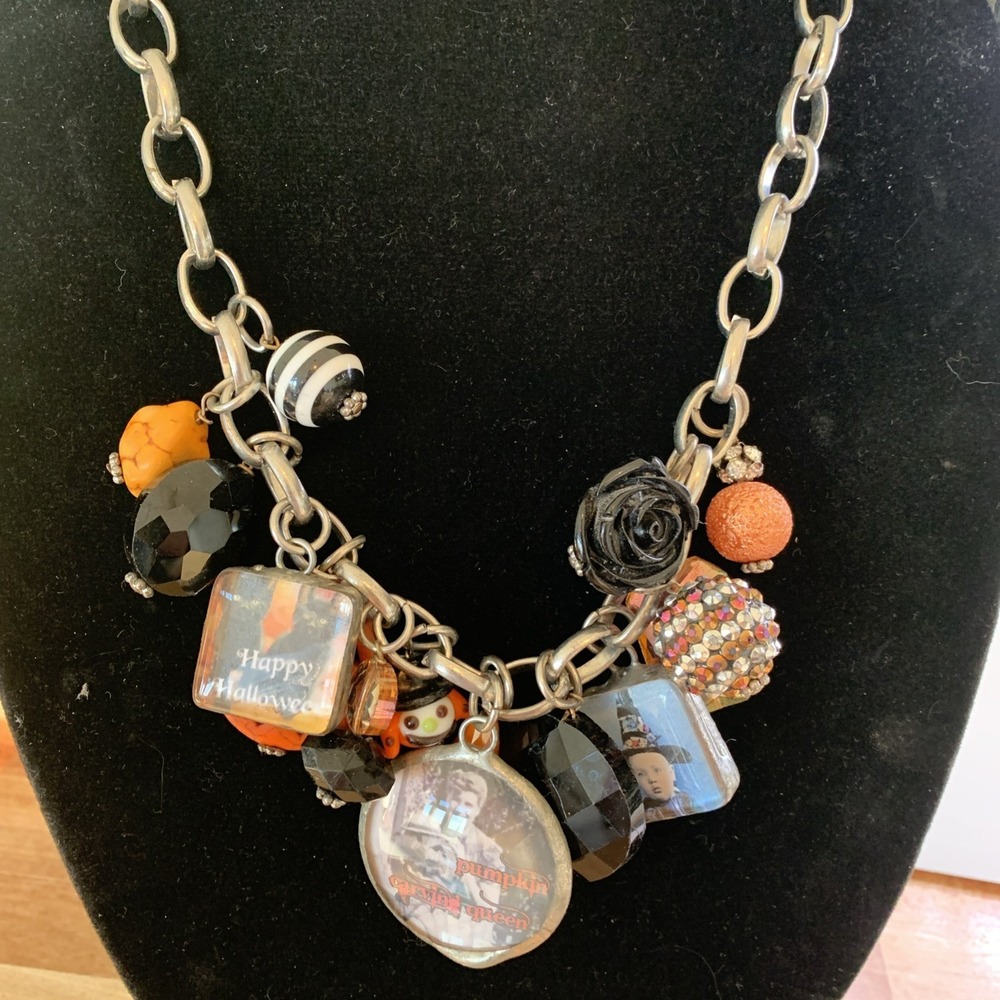 Handmade Halloween Themed Necklace Clutter, Talismans Style Chunky Wearable Art